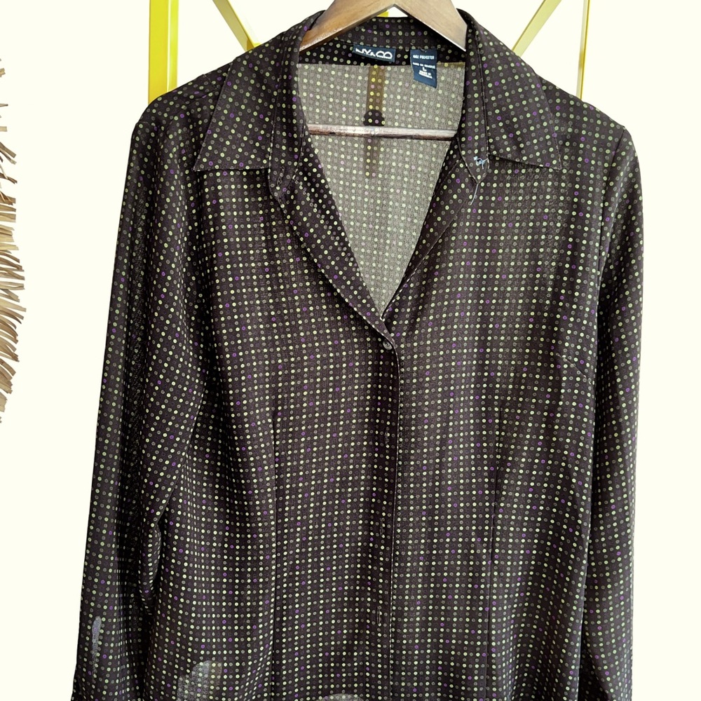 NY&CO Brown, Pink, and Gold Sheer Blouse